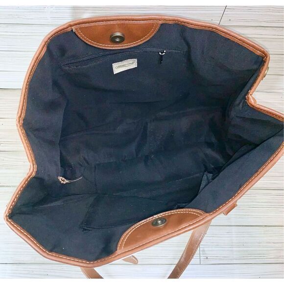 057-Coldwater Creek Neutral Canvas & Browm Butterfly Vegan Leather & Brass Trim - Picture 7 of 9